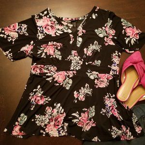 EUC Black Torrid Floral Top